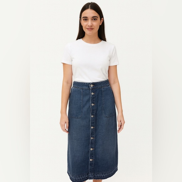 Daily Blue Dresses & Skirts - Daily Blue Skirt L Denim Midi Skirt Button Front Pockets Modest Jean Skirt NWT